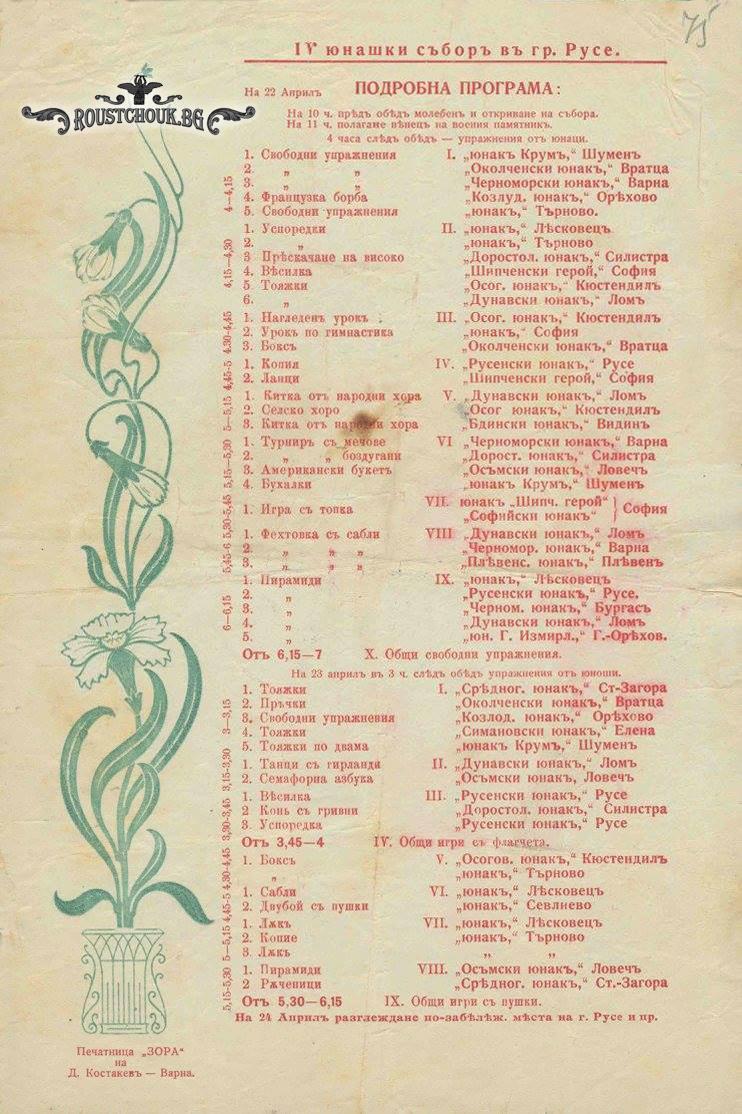 Програма на IV юнашки събор- Русе, 1907 г