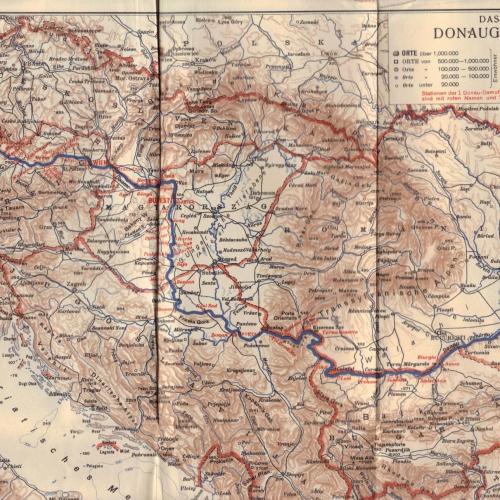 Карта на плавателния участък на река Дунав,  издадена от австрийското параходство DDSG, 1935 г.